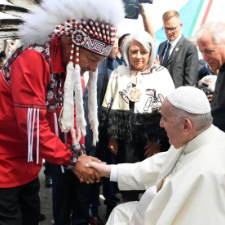 Healing and Reconciliation - Pope Francis shaking hands with Indigenous Leaders