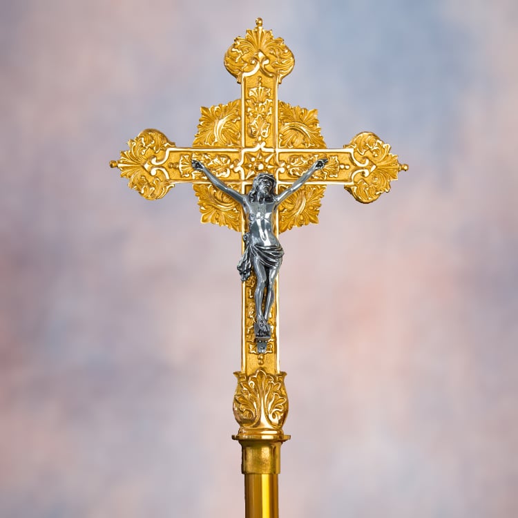 Gold Crucifix blue and orange background